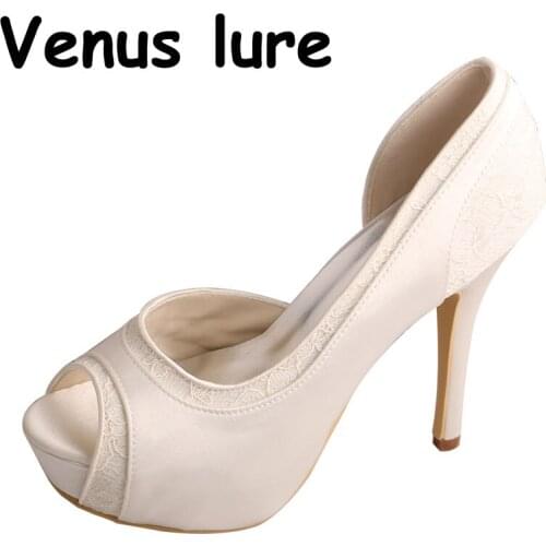 Customized Wedding Stiletto Shoes with Platform Lace D'orsay Peep Toe Footwear