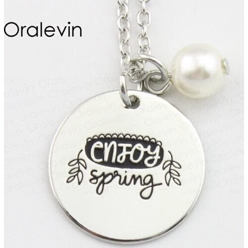 ENJOY SPRING Inspirational Hand Stamped Engraved Accessories Pendant Necklace for women gift fashion Jewelry,10Pcs/Lot, #LN732