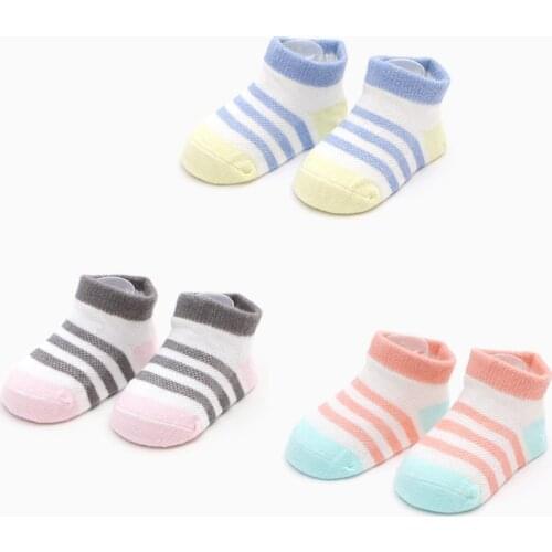 W135 Free shipping 0--18 months newborn infants colored stripes summer thin section mesh cotton baby children socks boneless