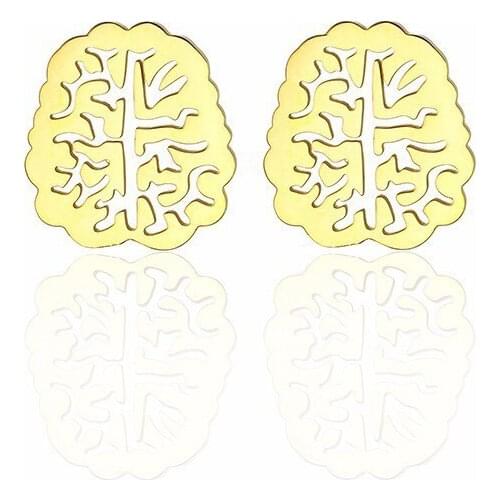 RIR Stainless Steel Golden Hollow Science Brain Stud Earrings Creative Design Head Science Laboratory Womens Jewelry Earrings