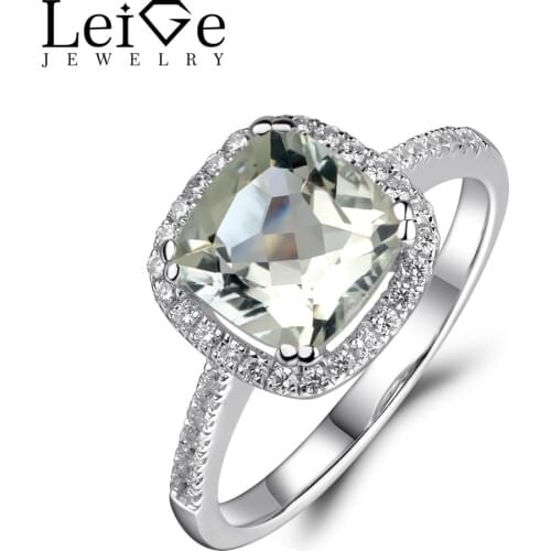 Leige Jewelry Natural Green Amethyst Ring Halo Green Wedding Engagement Rings for Women 925 Sterling Silver Anniversary Gift