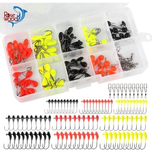 Rosewood 100pcs/Box Tungsten Ice Fishing Hook Set Bait Dropshot Bass Pike Rocking Jig Head Hook 0.5g/0.7g/1.1g Fishing Tackle