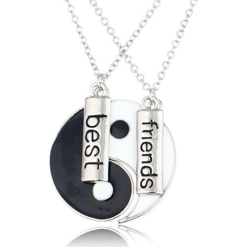 2 Pcs/Set Best Friends Unisex Pendants Necklace Jewelry Yin Yang Tai Ji Pendants Black White Chinese style Simple Chain Necklace