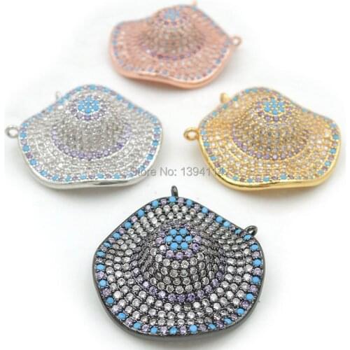 25*25*10mm Micro Pave Purple&Kallaite&Clear CZ Undulating Hat Charms Of Double Loops Fit For Making Necklaces Jewelry