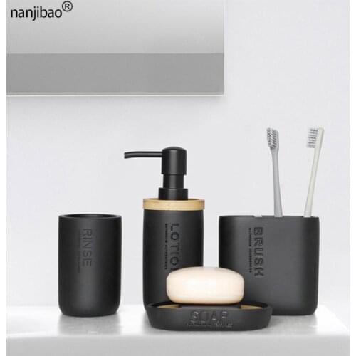 4Pcs Bamboo Bathrooms Set Toothbrush Holder Soap Holder Gargle Cup Lotion Dispenser Hotel Household Toilet Bathroom Accessories