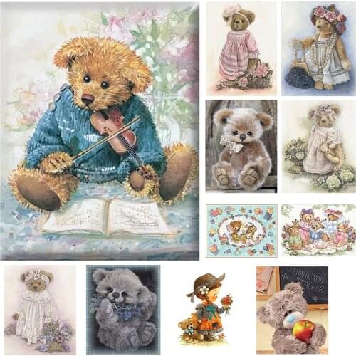 5D Diamond Art Painting Cartoon Floral Bears Full Drill Embroidery Patterns DIY Diamond Mosaic Painting Cross Stitch Kits Decors