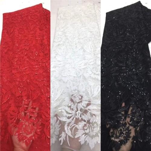White Sequins French Tulle Lace Fabric 2021 red High Quality African Lace Fabric Latest Lace Material For Evening Party black