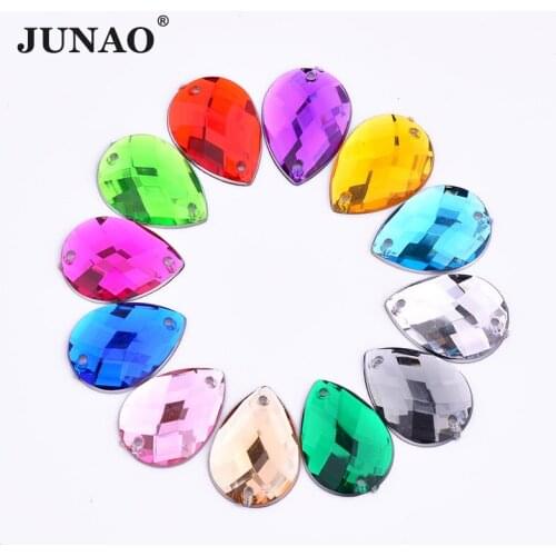 JUNAO 10*14mm 13*18mm Mix Color Sew On Acrylic Rhinestones Drop Shape Clear AB Crystal Stones Sewing Flatback Beads For Clothes