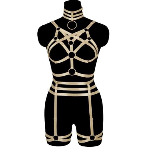 Orange Cage Hollow Bra Sexy Lingerie Set Harness Womens Underwear Exotic Apparel Costume Collar Accessories Suspender Belt