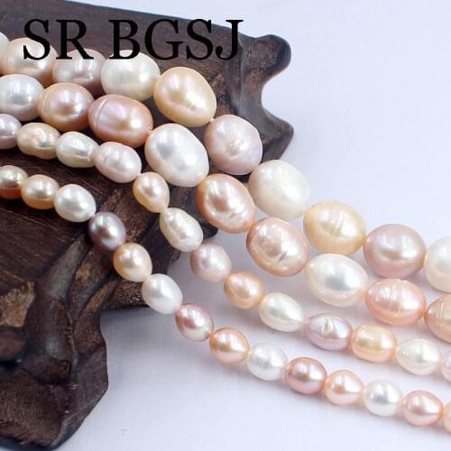 Free Shipping Mixed Colors Olivary Rice Freeform Natural Freshwater Necklace DIY Pearl Beads Strand 14"