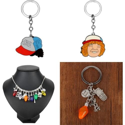 TV Show Stranger Things Keychain Lamp Bulb Camera Motorcycle Monster RUN Charm Keyring Car Bag Key Chains For Women Men Necklace