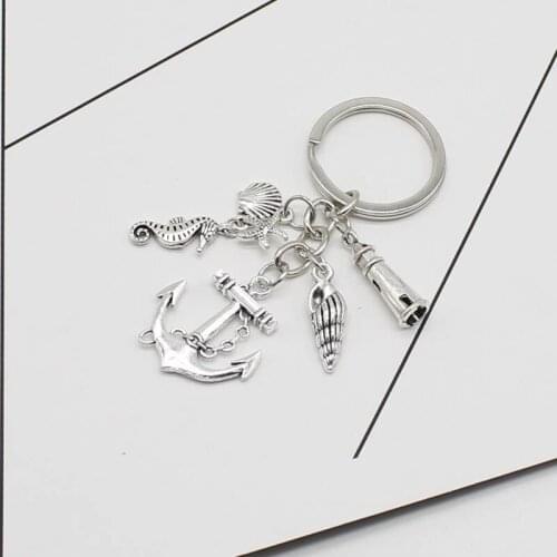 1 Ocean Series Keychain Beach Seahorse Starfish Keychain Anchor Lighthouse Summer Conch Shell Ornament Charm
