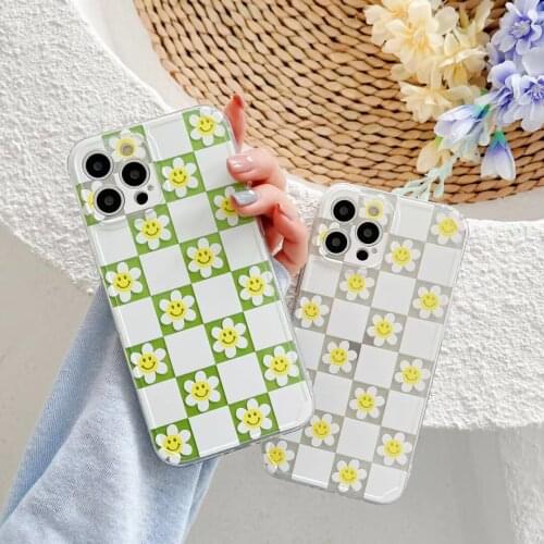 Sunflower Smiley Square Phone Case For iphone 12 11 13 Pro Max Mini X XS Max XR 7 6 8 Plus SE 20 Transparent Silicone Soft Cover