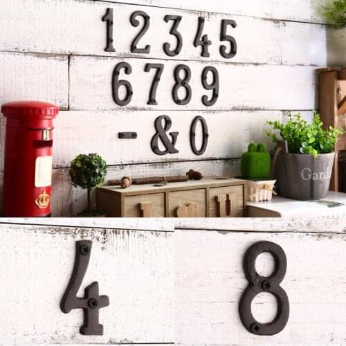 Black Cast Iron House Number Gate Digits Numbers Tag Numeral Door Plaque Decoration Sign DIY Cafe Wall Craft Plating with Screws