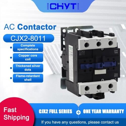 CJX2-8011 LC1D80 AC Contactor 80A 3 Phase 3-Pole 380V 220V 50/60Hz Din Rail Mounted 3P 1NO+1NC Normal Open Normal Close