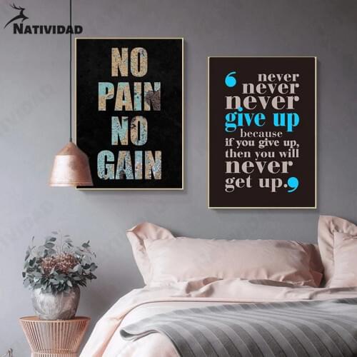 Home Decor Modern Letters Inspirational Quotes Art Poster Canvas "no Pain, No Gain" Painting Wall Picture Room Decor for Office