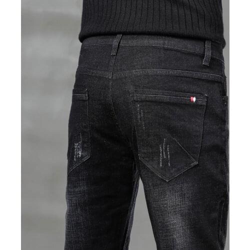 2021 Spring And Autumn Korean Mens Jeans Fashion Personality Trendy Brand Slim Pants Black Gray Classic Mens Casual Trousers
