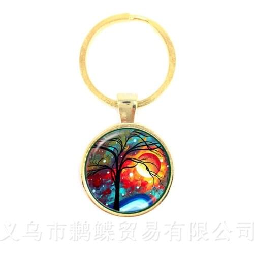 Tree Of Life Pattern Picture Vintage keychains Time Glass Dome Jewellery Pendant Keyring Glass Ornaments Gift For Friends