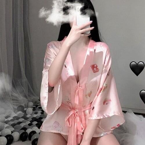 2020 Newest Fashion Dressing Gown for Women Sexy Kimono Lovely Japanese Uniform Robe Bathrobe Short Kimono Robe Night Bathrobe