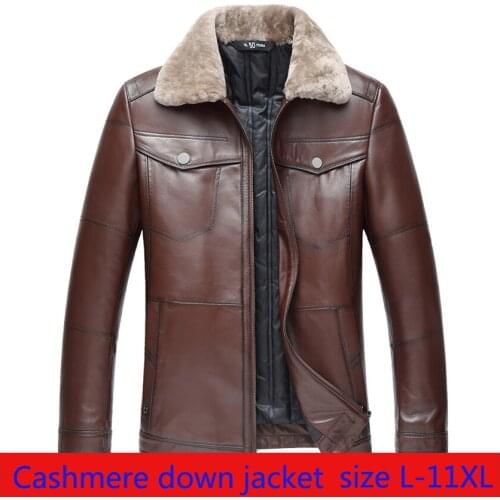 New Mens Luxury Fashion High Quality Wool Fur Turn-down Collar Genuine Leather Jacket Men Down Coat Thick Large Plus Size L-11XL
