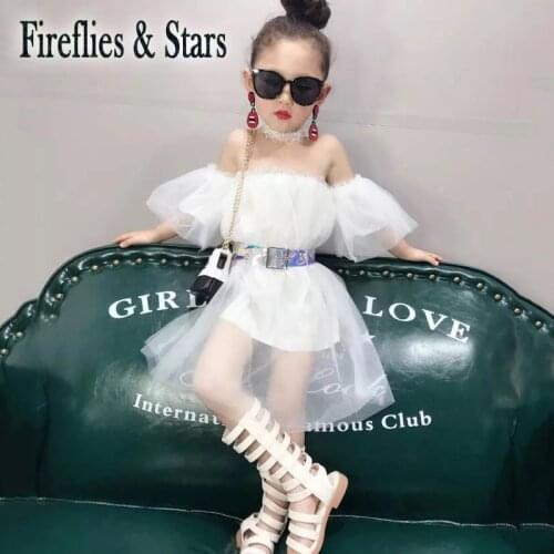 Summer girls tutu dress Baby mesh dress kids vestidos Children princess clothes fashion shoulderless lace 3 to 8 yrs