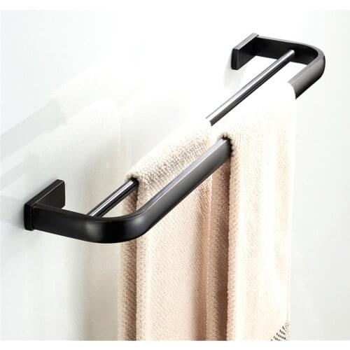 Leyden Oil Rubbed Bronze Brass Bathroom Double Towel Bars Wall Mounted Black Lavatory Towel Holders For Bathroom Accessories