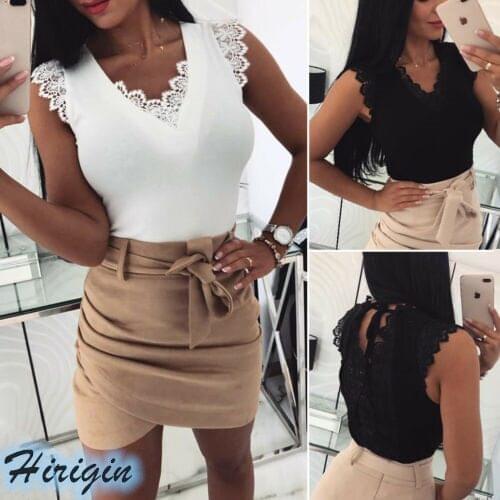 Summer Tank Tops 2019 New Summer Women Casual Sleeveless V-Neck Back Hollow Out Lace Up Solid Tank Tops