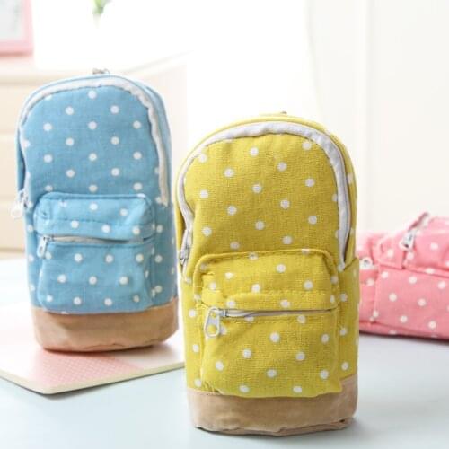 Cute Korean Big Capacity Canvas Backpack Polka Dot Pencils Bag Pencil Cases Pen Storage Cosmetic Bags For Women School Office