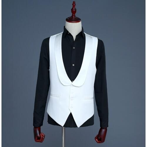 Fashion 2019 Simple New Mens Clothing Mens Vest Casual Bright Tablets Black White Stage Performance Men Waistcoat Vests M