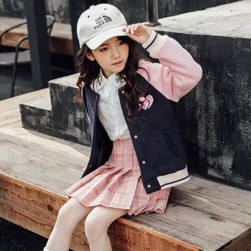 Girls Fashionable Coat 2019 Autumn New Style Big Boy Korean-style College Style Baseball Uniform Children Western Style Coat Fas