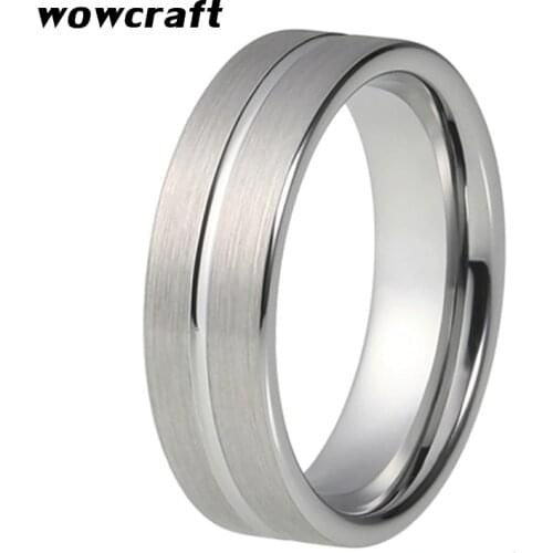 6mm Mens Tungsten Wedding Band Pip Cut With Grooved Matte Brushed Surface Comfort Fit Flat Engagement Ring