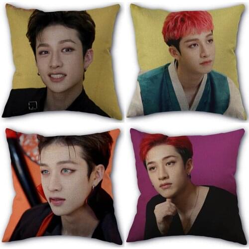 45X45cm Pillow Cover Bang Chan Stray Kids Square Zipper Cotton Linen Pillow Cases Bedroom Home Office Decorative Pillowcase