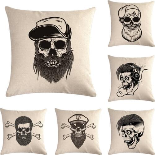 Pillow Cases 45*45cm Retro Skull Pattern Pillow Cases Linen Pillow Covers Halloween Print Square Pillowcases Wholesales