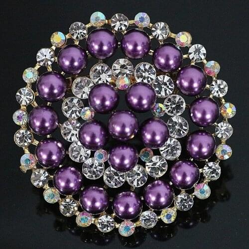 New multicolor Korean big round brooch shell pearl white crystal gold-color beauty pins jewelry B1233