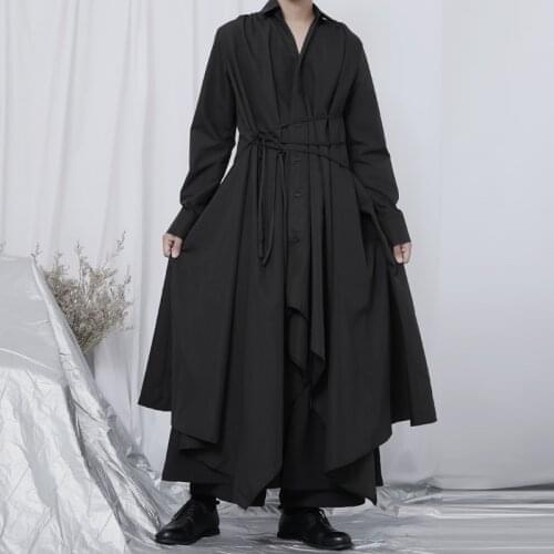 Original new shirt mens long-sleeved shirt Japanese Yamamoto style dark niche design slim shirt long coat