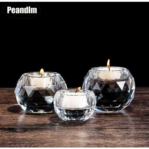 PEANDIM K9 Crystal Candle Holder Small Bowl Crystal Candlestick Romantic Wedding Table Centerpiece Candlelight Home Dinner Decor