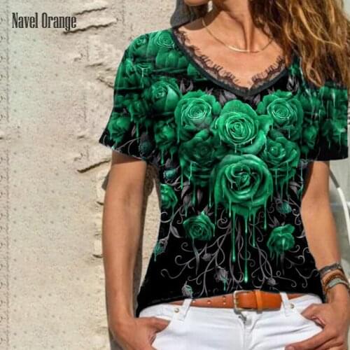 Casual V-Neck Short Sleeve Lace Blouse Summer Printing Loose Batwing Sleeve Pullover Shirt Plus Size 5XL Streetwear Dropshipping