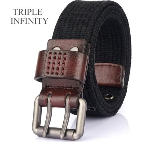 New Thick Canvas Mens Belt Zinc Alloy Double Pin Buckle Outdoor Working Casual Comfortable Jeans Pants Male Belts Adjustable