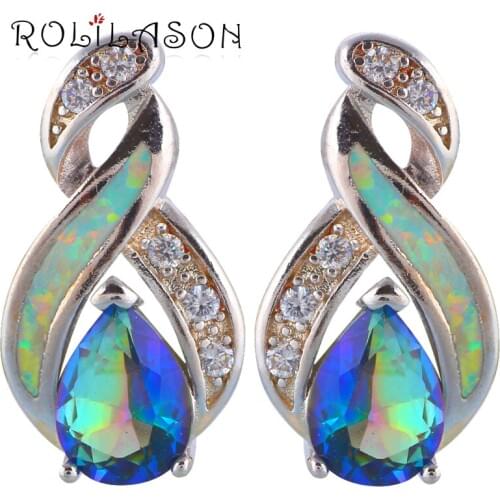 ROLILASON Delicate Mutil Color Fire Opal Silver Hot Sell Drop Earrings Fashion Opal Jewelry OE659 for Lover Party