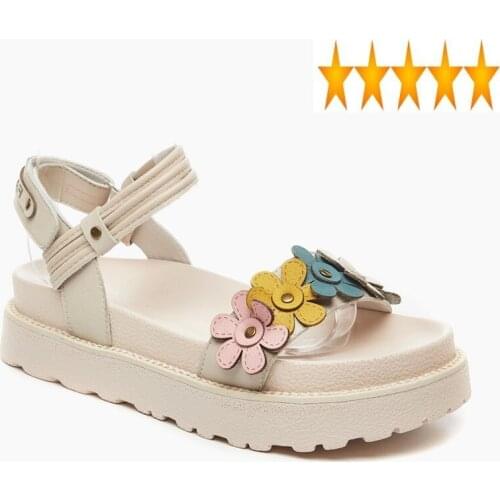 Casual Leather Women Shoes Genuine Fashion Sweet Flowers Wedges Sandal Summer Open Toe Hook Loop Thick Bottom Platform Sandals