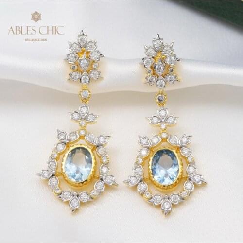 18K Gold Tone Renaissance Fretwork Chandelier Earring Oval CZ Dangling Charm Earrings Iconic Tradition Flower Studs C11E4S25625