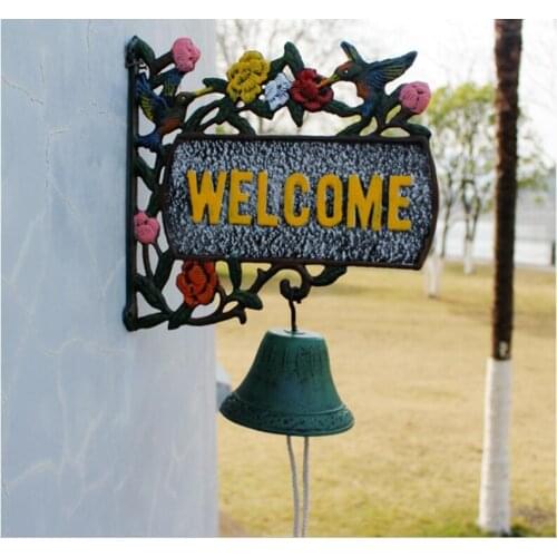 NORDIC COUNTRY RETRO WROUGHT IRON WELCOME DOORBELL ORNAMENT COURTYARD GARDEN HAND BELL FIGURINES CRAFTS OUTDOOR VILLA DECORATION