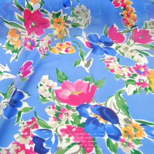 Silk Chiffon Fabric Dress Large Wide Blue Flower Real Dress Shirt Lining Cloth DIY Sewing Tissue
