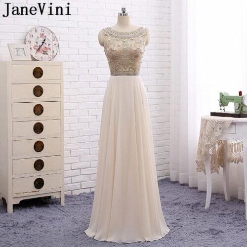 JaneVini Vestidos Luxurious Rhinestone Beaded Champagne Mother of The Bride Dresses A Line Chiffon Evening Gowns Vestido Noite
