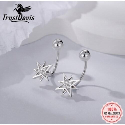 TrustDavis Real 925 Sterling Silver Fashion Sweet Star Dazzling CZ Beads Screw Stud Earrings For Women Wedding Jewelry DA2367