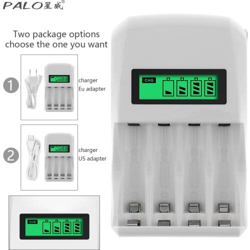 PALO 4 Slot LCD Display Intelligent Quick Battery Charger for AA AAA Ni Cd NiMh Rechargeable Batteries Battery Mixed Charging