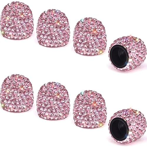 8 X Diamond Valve Caps Universal Car Tire Valve Cover Tire Wheel Hub Air Valve Cap For Car, Bike, Motorcycle, Pink
