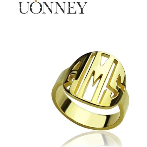 UONNEY Dropshipping Unusual Customized Monogram Name Ring Fashion Gold Plated 3 Initial Letter Engraving Rings Silver Jewelry