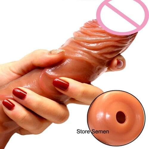 Liquid Silicone Enlargement Penis Sleeve Enlarger with Store Semen Reusable Penis Extender for Men Delay Ejaculation Sex Toys