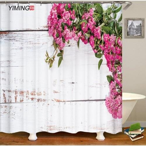 Red flower plant flower printing bathroom waterproof shower curtain polyester home decoration curtain with hook 180x180cm